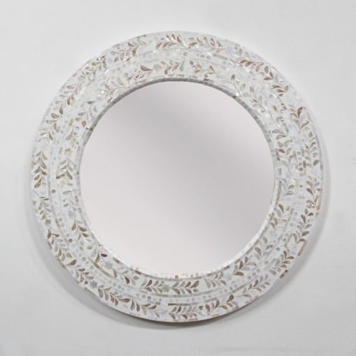 Bone Inlay Floral Black and White Round Mirror Frames with